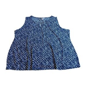 Catherines Plus Size 3X 26/28W Blue White Abstract Sleeveless Tunic Blouse #533C